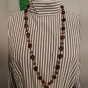 Versatile Gold tone and sim Ruby Red Beaded Necklace, Vtg West Germany (349)